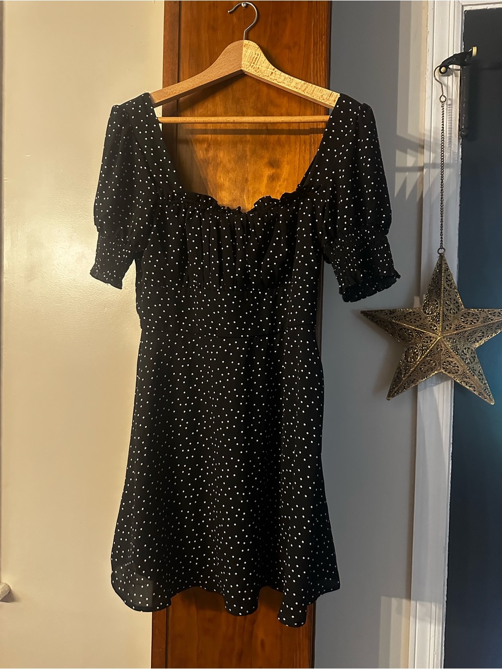 Black Polka Dot Puff-Sleeve Dress